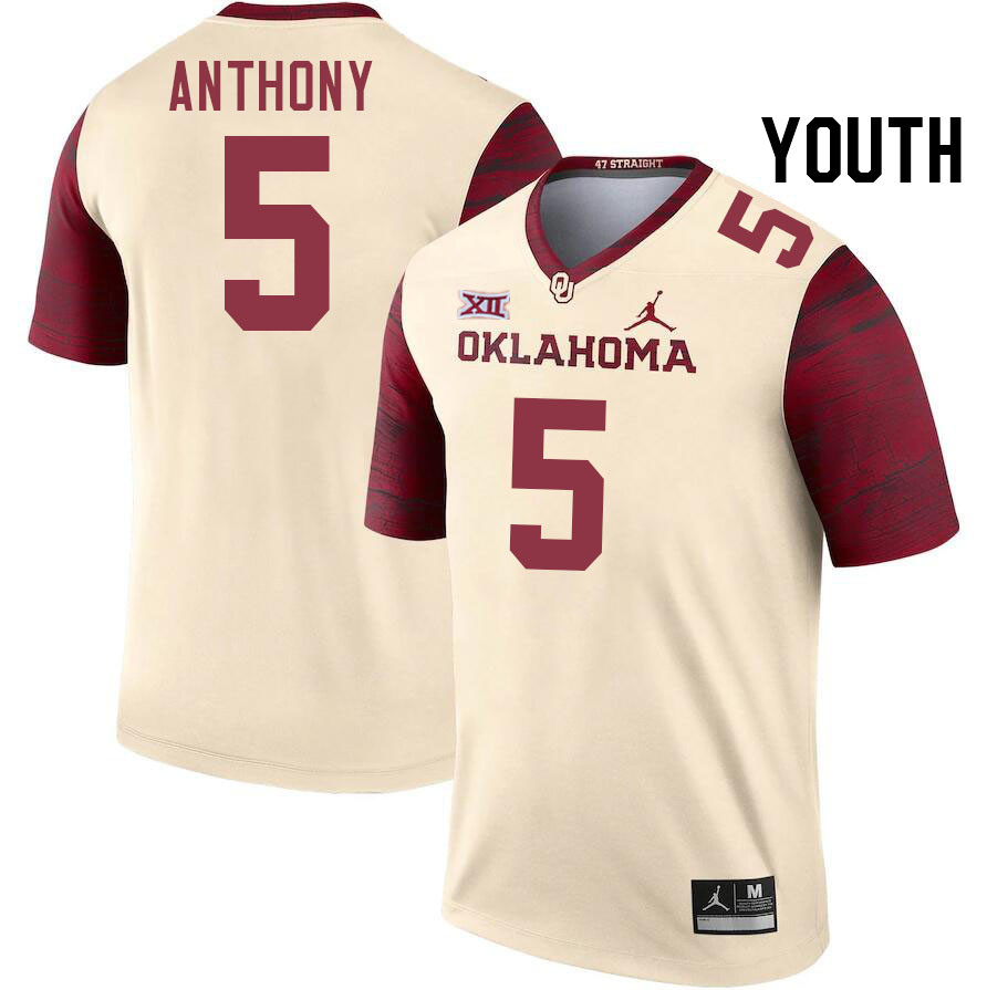 Youth #5 Andrel Anthony Oklahoma Sooners College Football Jerseys Stitched-Cream